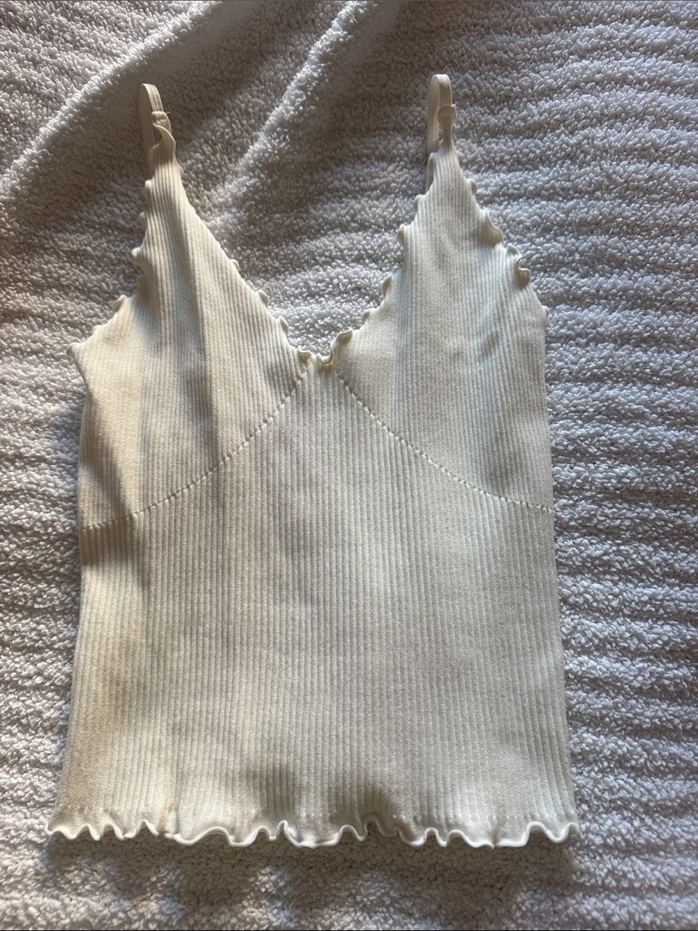 Free People Ribbed V-Neck Cami Tank Top in Cream